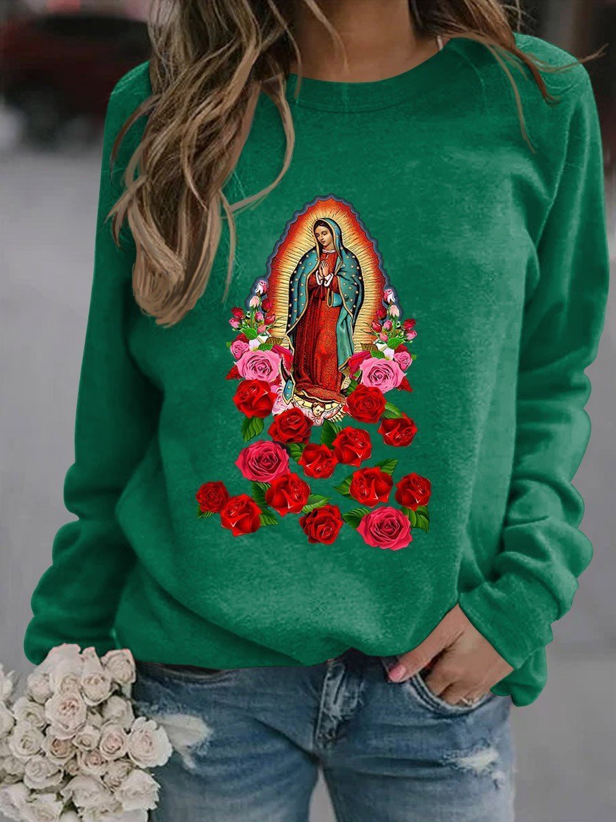 Women's Virgin Mary Our Lady  Graphic Long Sleeve Sweatshirt - Outlets Forever