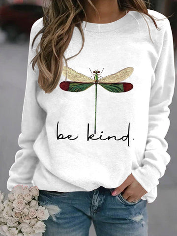 Women's Be Kind Dragonfly Graphic Long Sleeve Sweatshirt - Outlets Forever