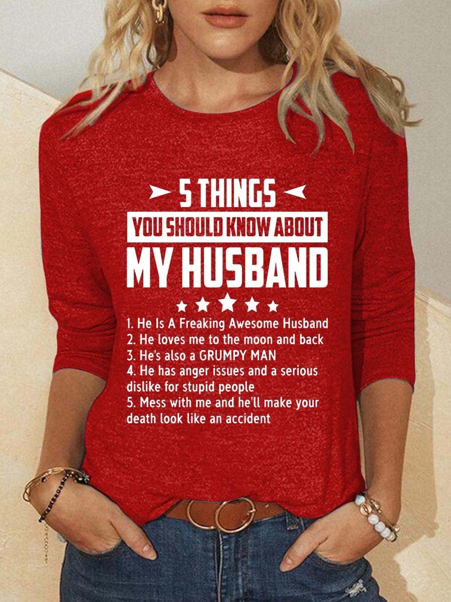 Women Five Things About My Husband Long Sleeve Top - Outlets Forever
