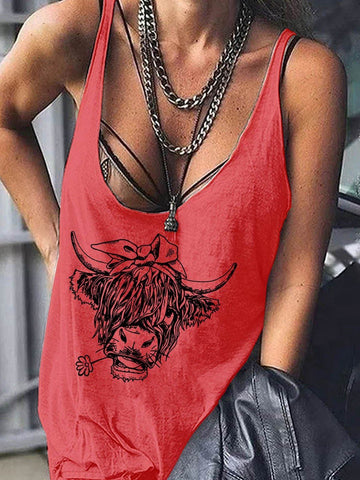 Funny Cow Flower Casual Women Tank Top