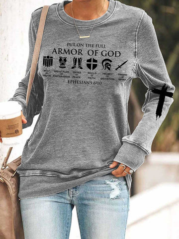 Women Put On The Full Armor Of God Print Long Sleeve Top