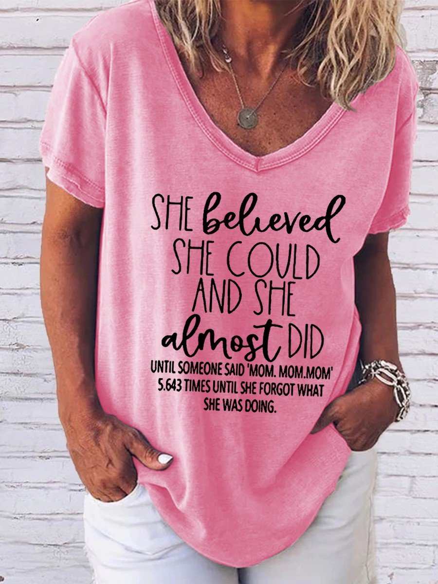 Women She Believed She Could And She Almost Did V-neck T-shirt - Outlets Forever