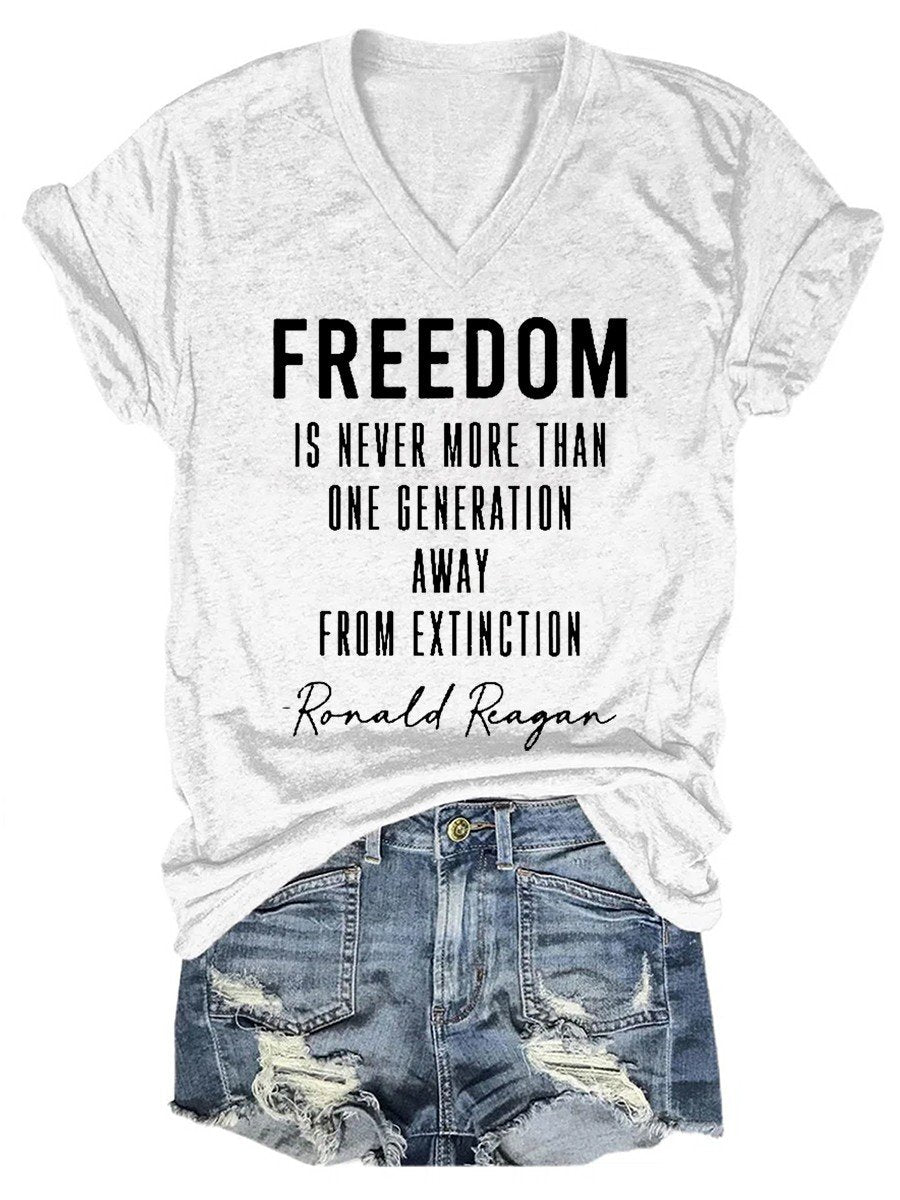 Women Freedom Is Never More Than Ladies Flowy V-neck T-shirt - Outlets Forever