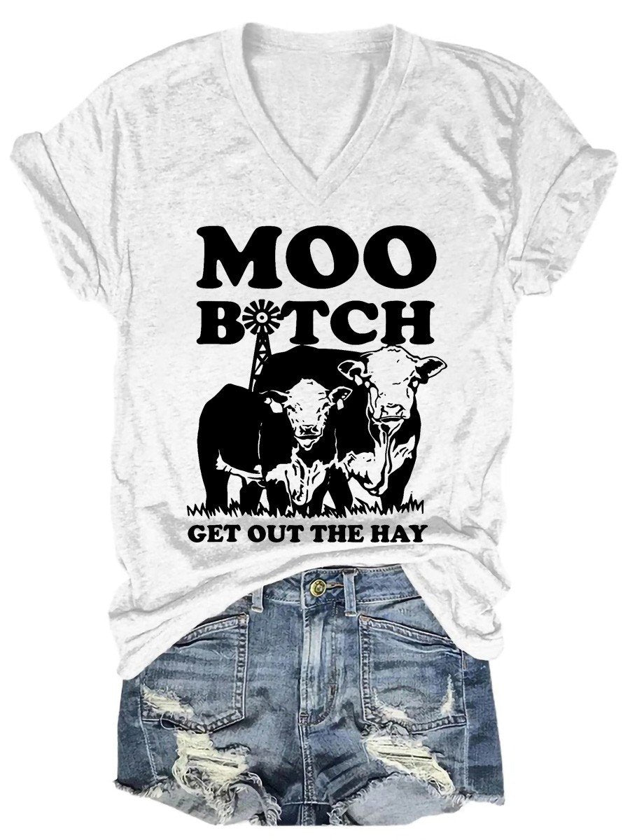 Women's  Funny Two Cows V-Neck T-Shirt - Outlets Forever