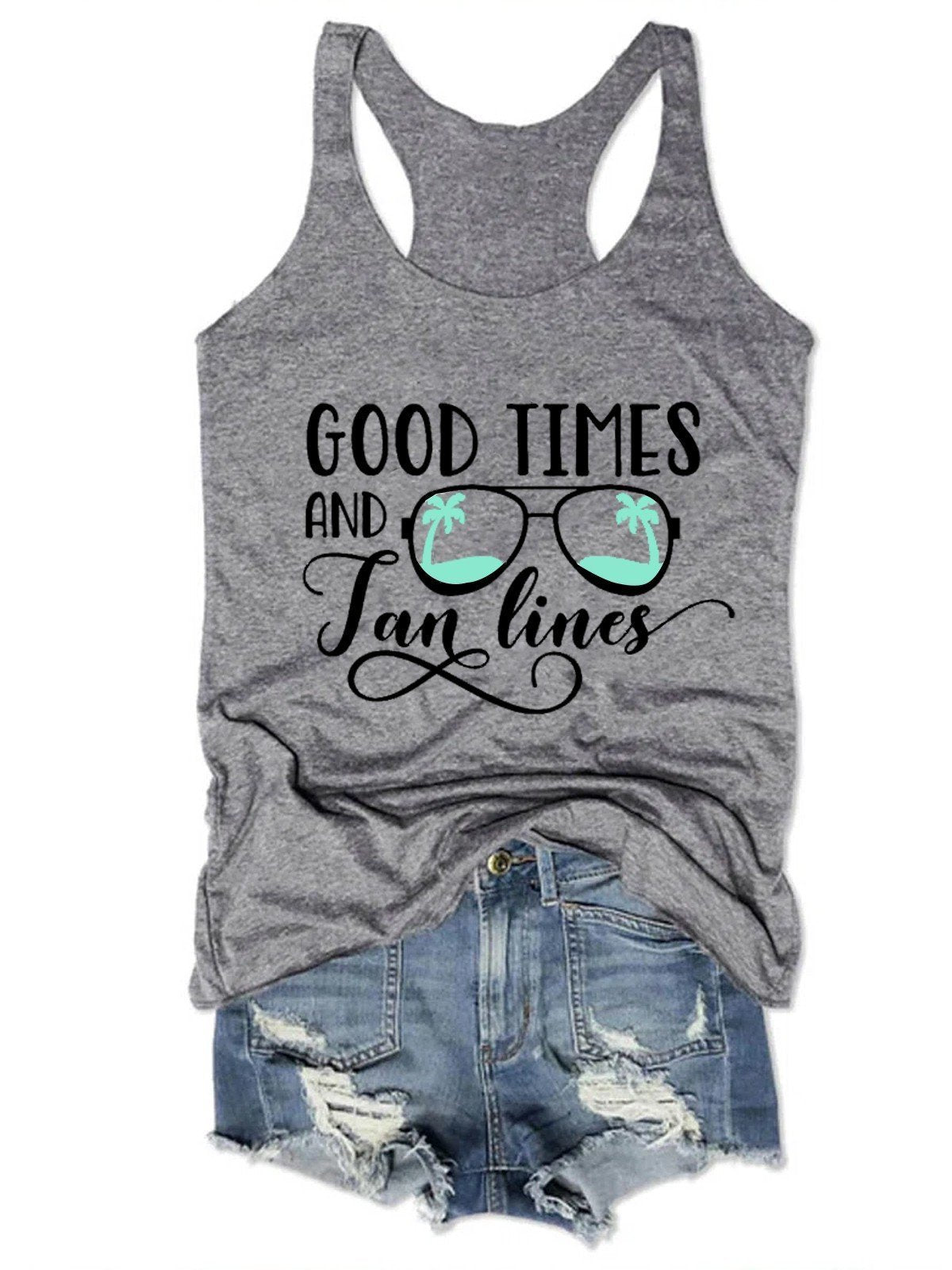 Good Times And Tan Lines Tank - Dark Grey - Outlets Forever