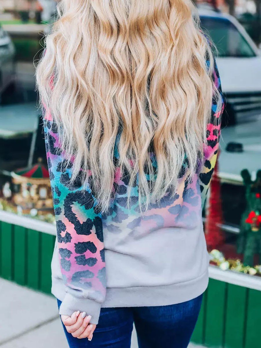 Colorful Leopard Gradient O-Neck Sweatshirt - Outlets Forever