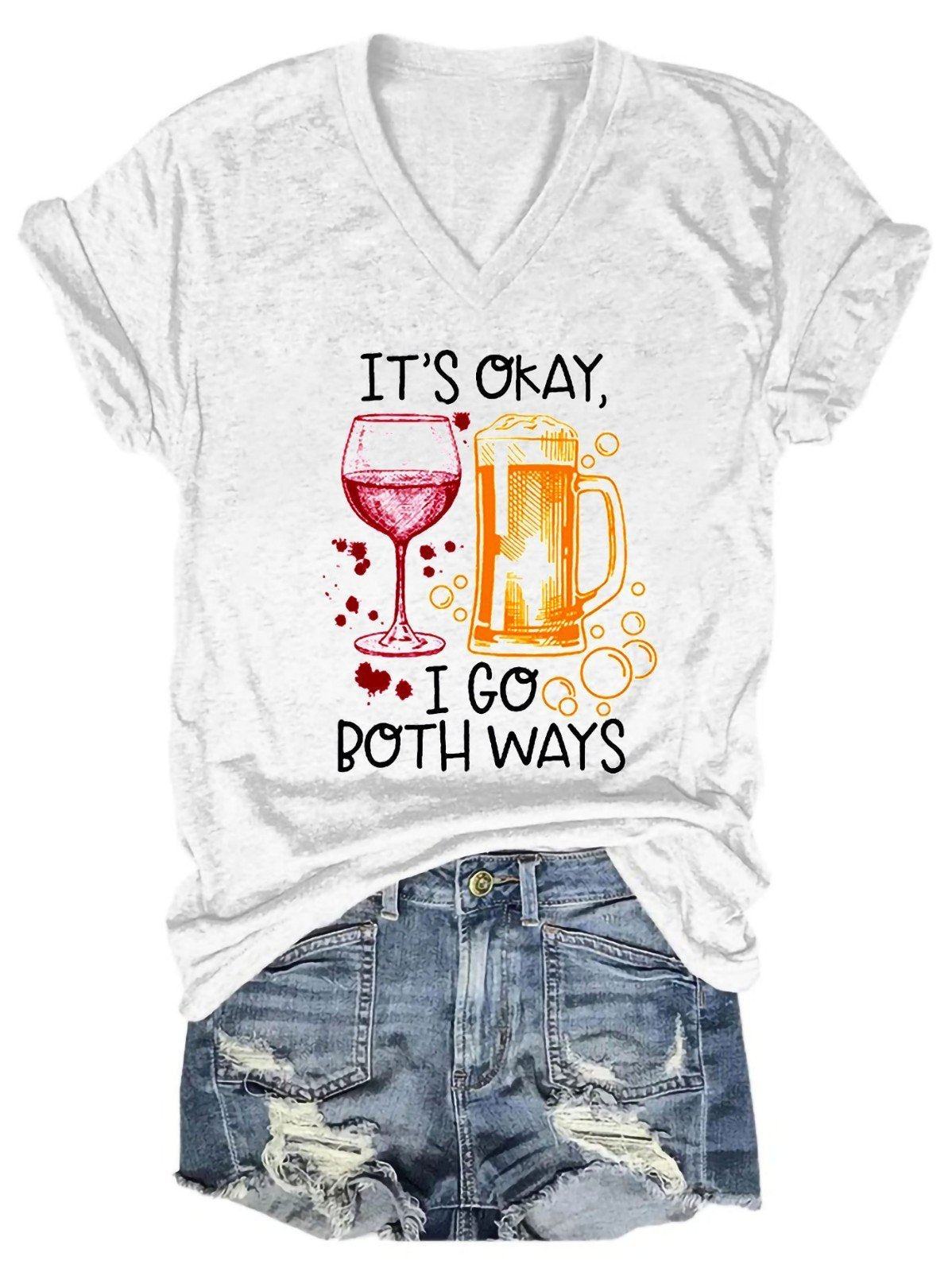 Women's It's Okay I Go Both Ways V-Neck T-Shirt - Outlets Forever