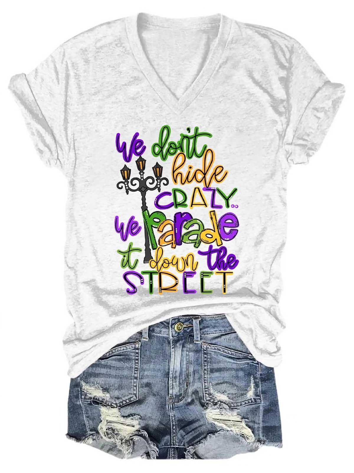 Women's Mardi Gras V-Neck T-Shirt - Outlets Forever