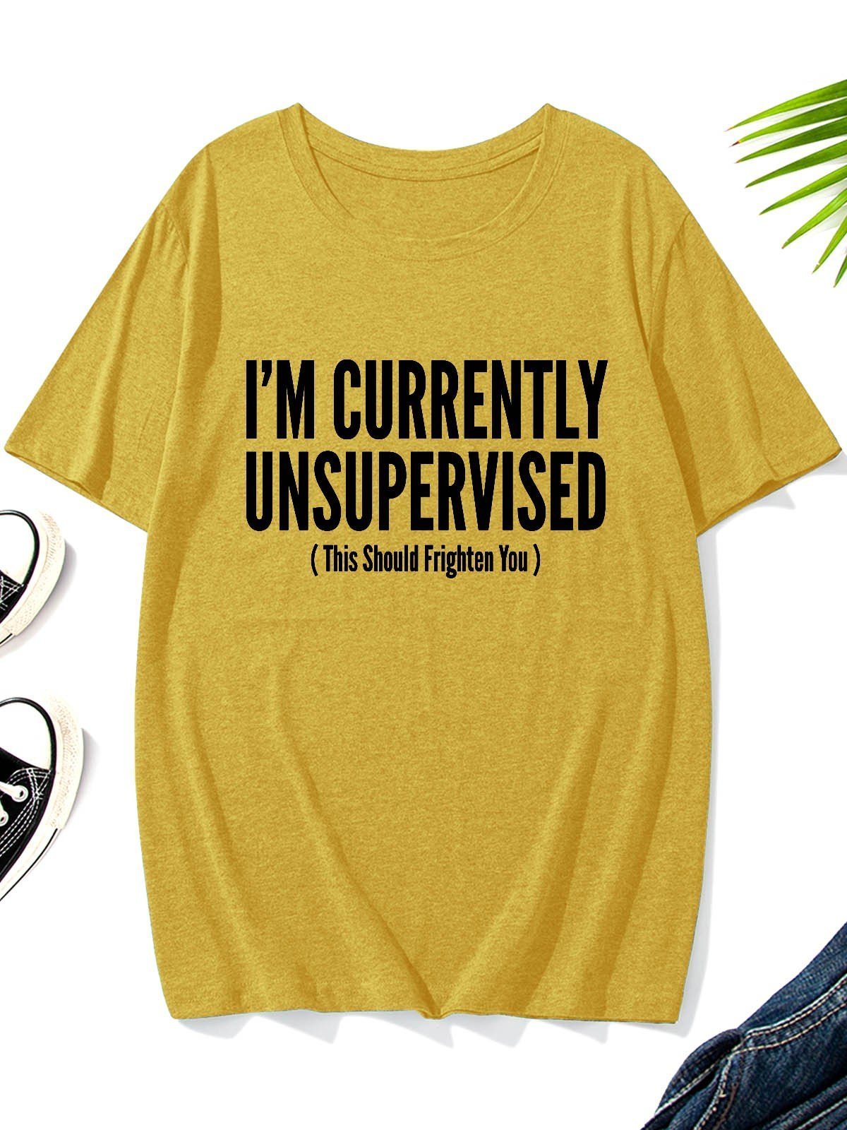 Men's I'm Currently Unsupervised This Should Frighten You Round-Neck T-Shirt - Outlets Forever