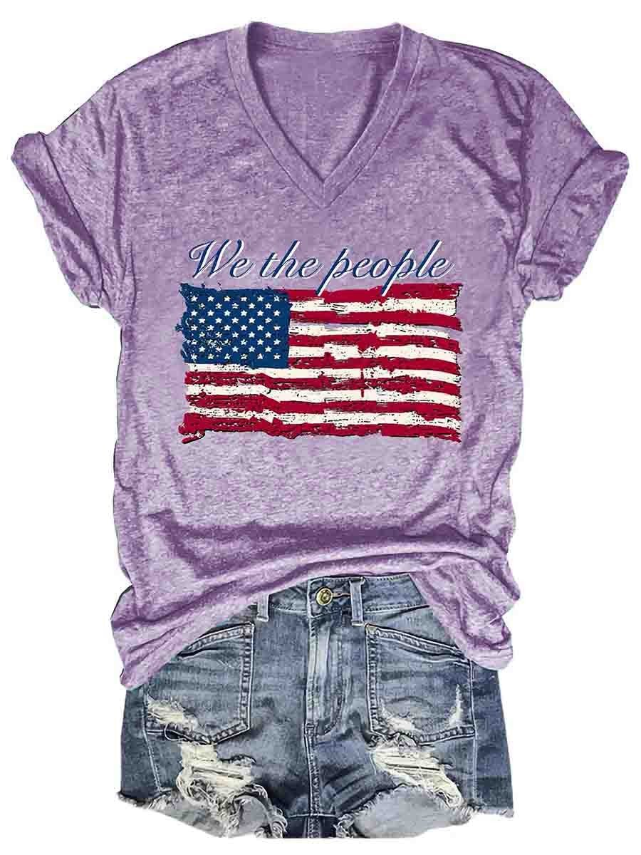 We The People American Flag Women's V-Neck T-Shirt - Outlets Forever