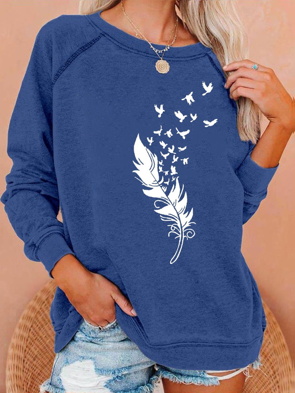 Women's Feather Long Sleeve Sweatshirt - Outlets Forever