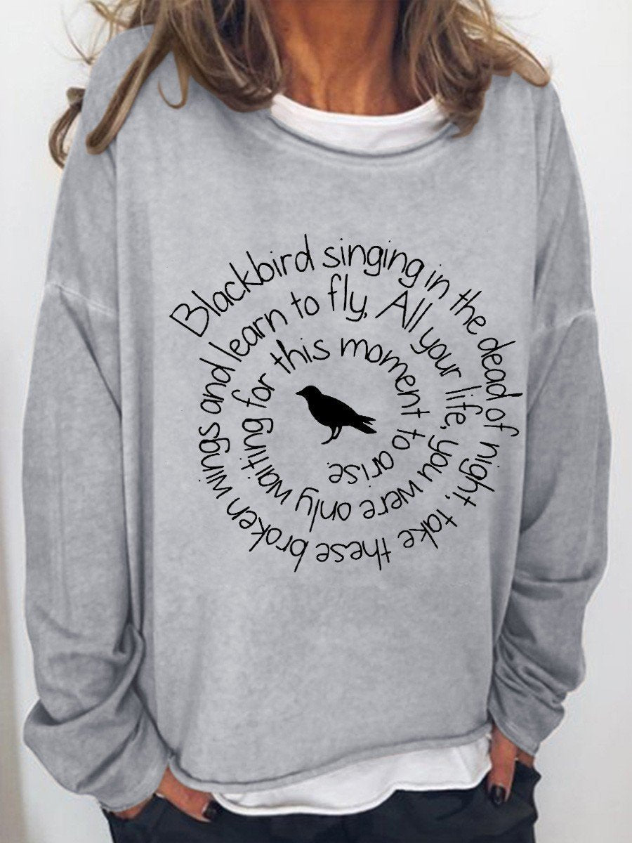 Women's Hippie Blackbird Singing In The Dead Of Night Long Sleeve Top - Outlets Forever