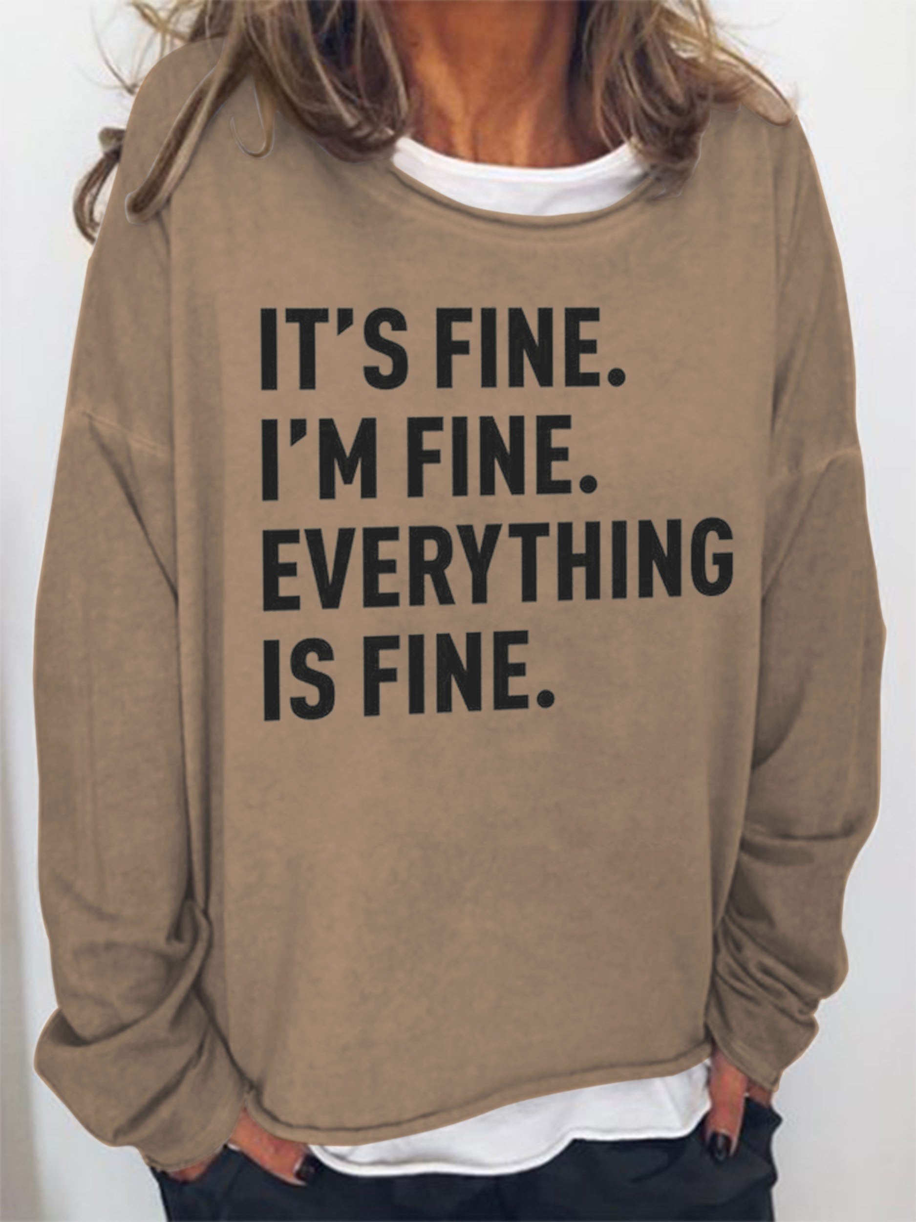 Women It's Fine I'm Fine Everything Is Fine Long Sleeve Top - Outlets Forever