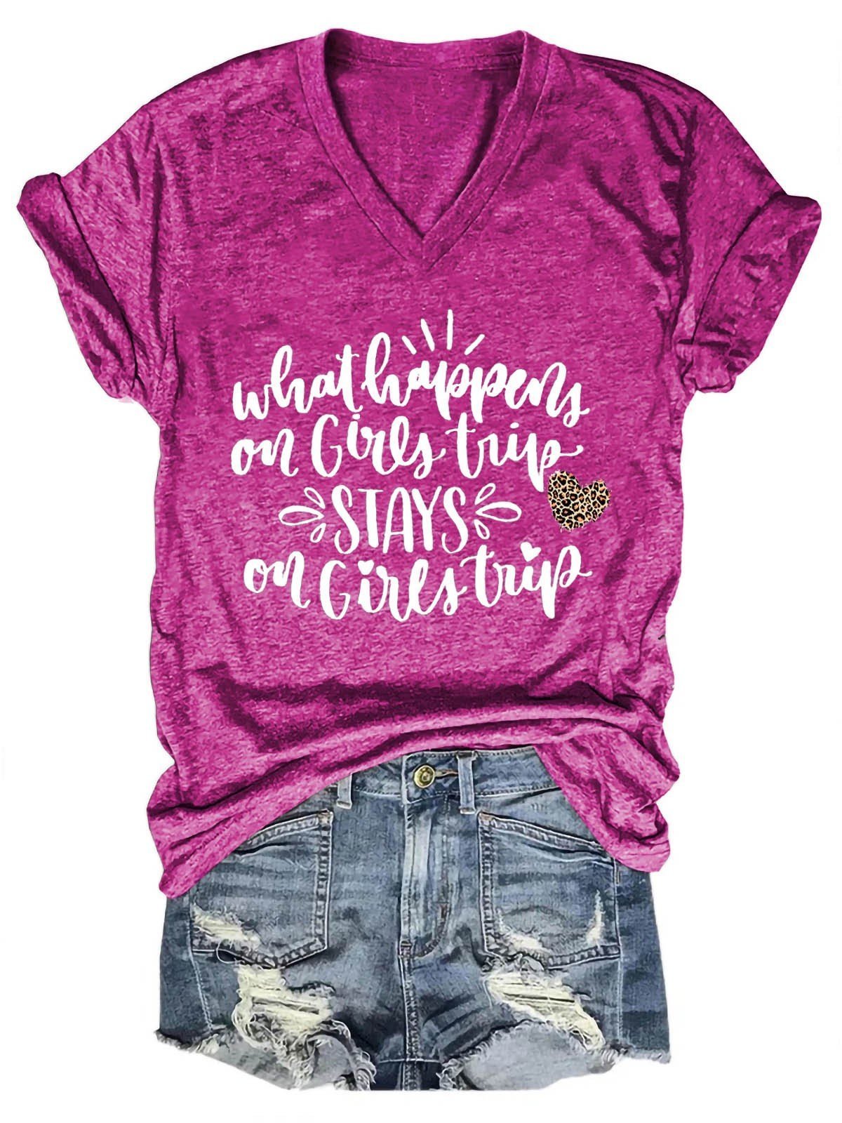Women's What Happens On Girl Trip Stays On Girl Trip V-Neck T-Shirt - Outlets Forever