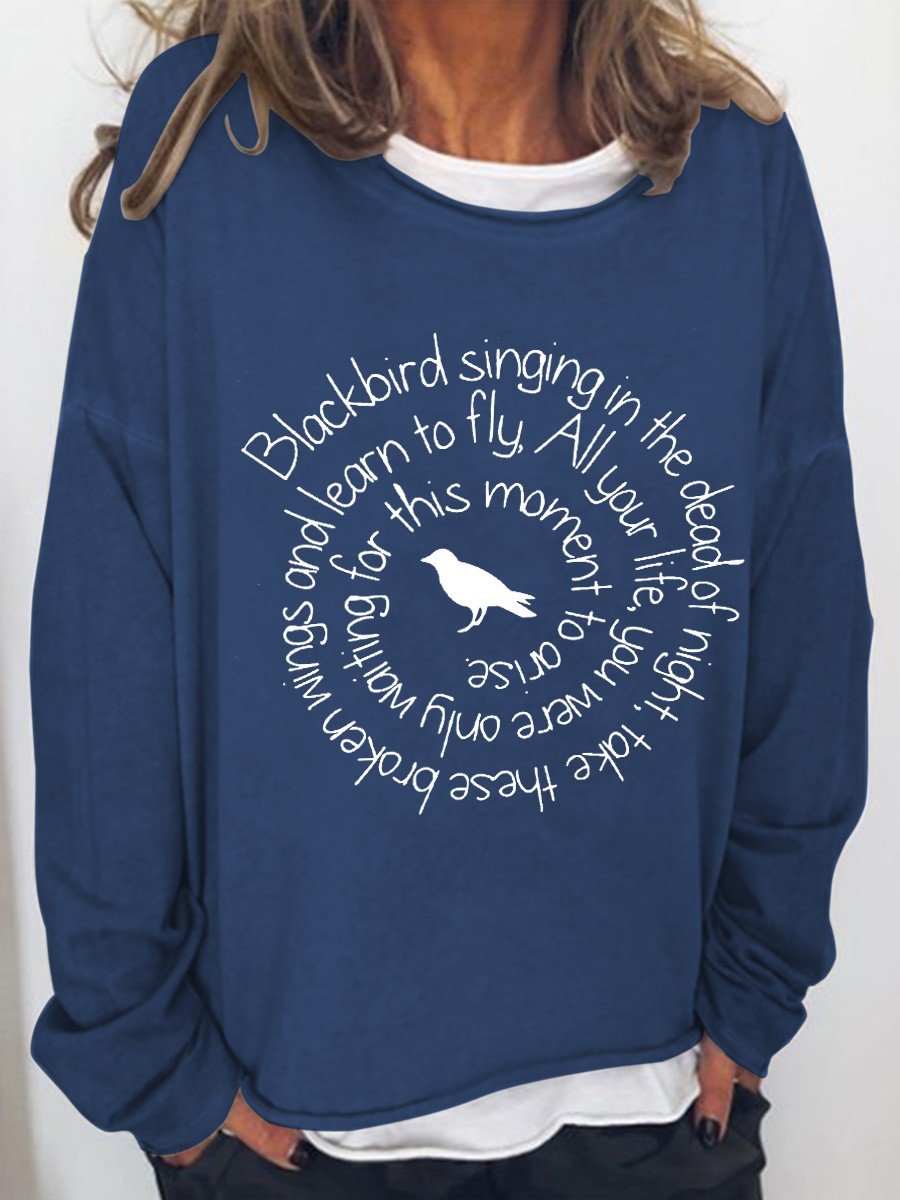 Women's Hippie Blackbird Singing In The Dead Of Night Long Sleeve Top - Outlets Forever