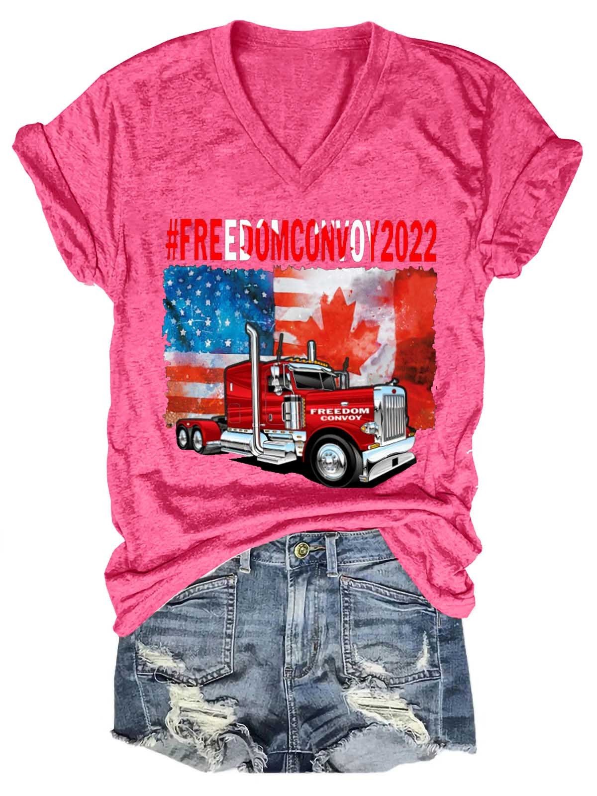 Women Freedom Convoy 2022 V-Neck T-Shirt - Outlets Forever