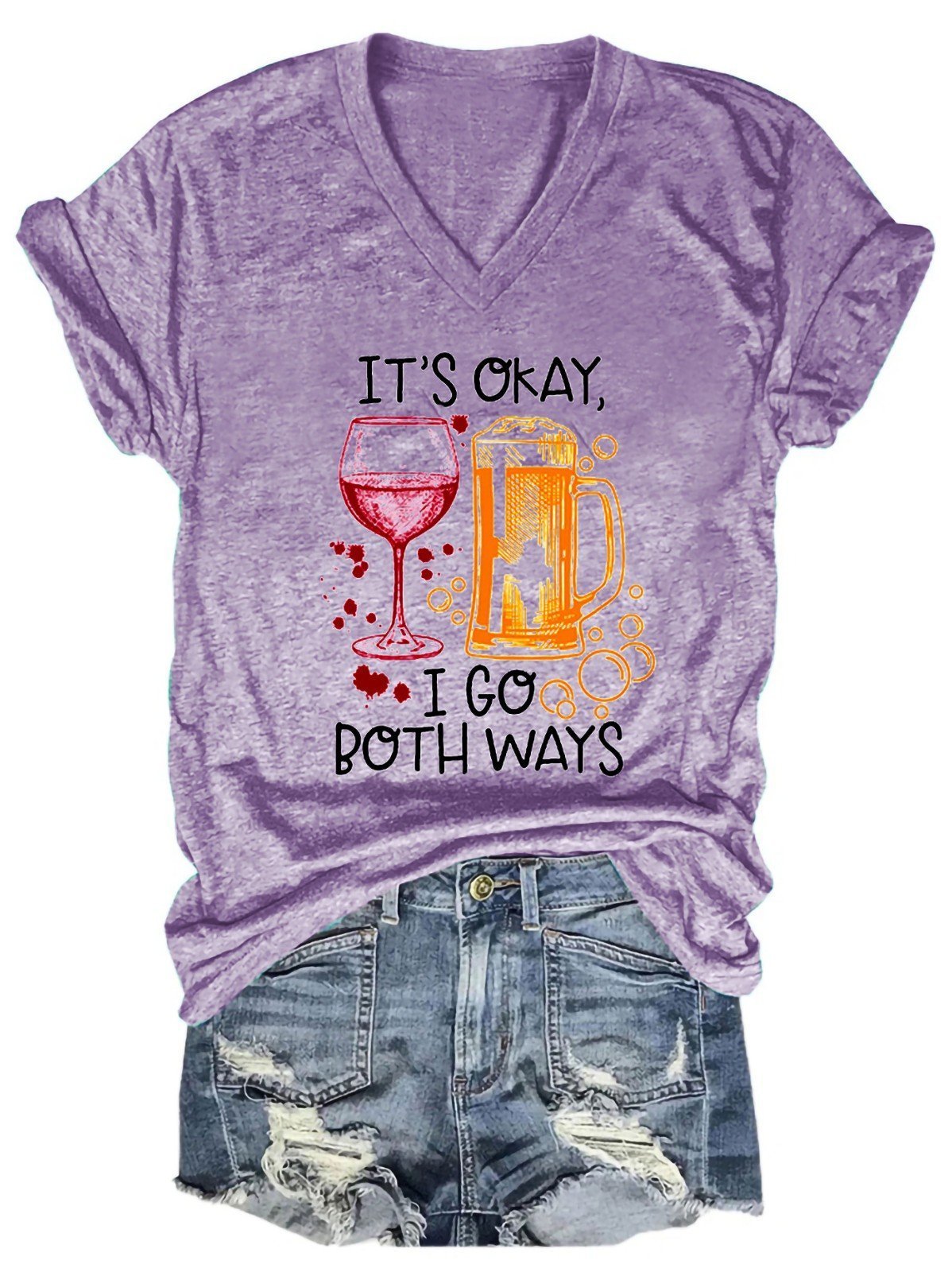 Women's It's Okay I Go Both Ways V-Neck T-Shirt - Outlets Forever