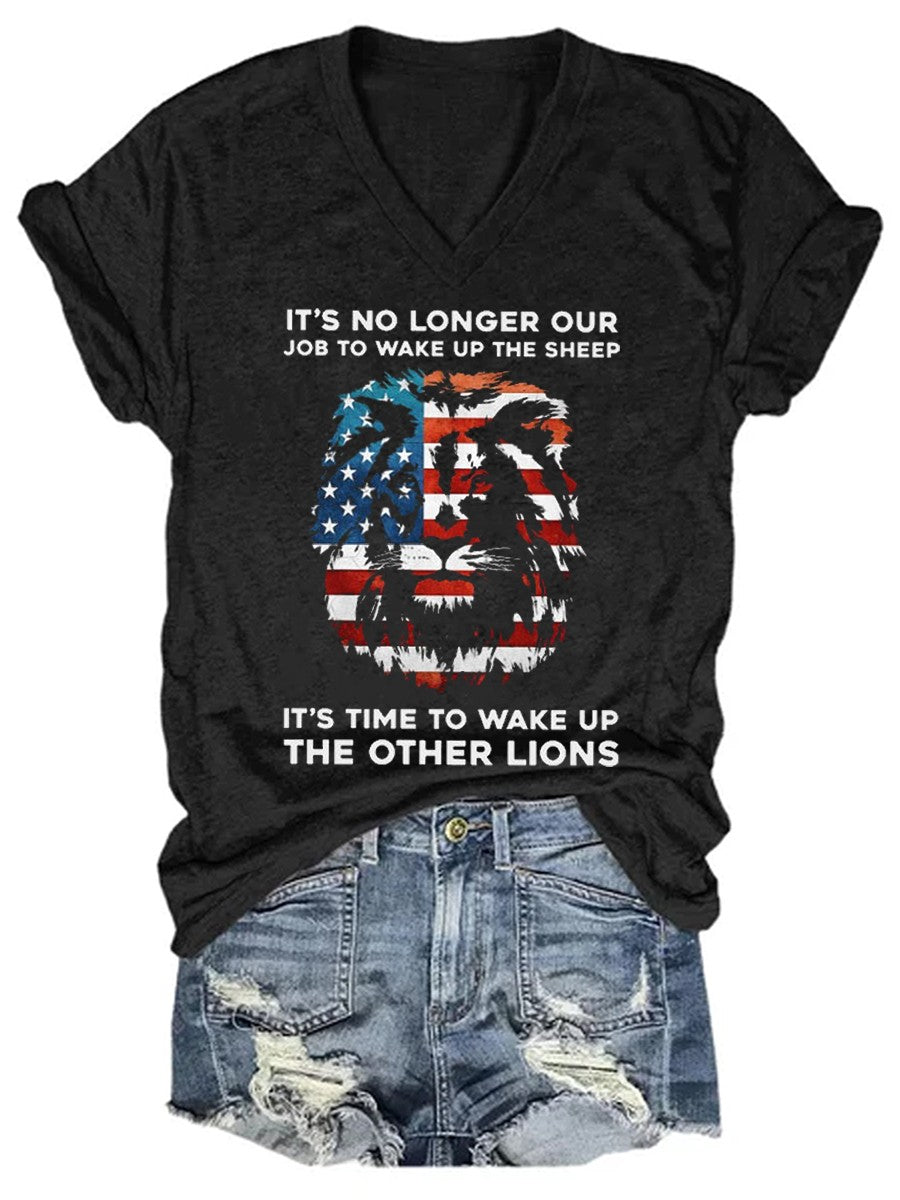 Women's Its No Longer Our Job To Wake Up The Sheep, It's Time To Wake Up The Other Lions V-neck T-shirt - Outlets Forever