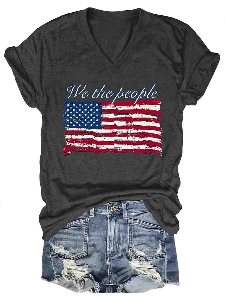We The People American Flag Women's V-Neck T-Shirt - Outlets Forever