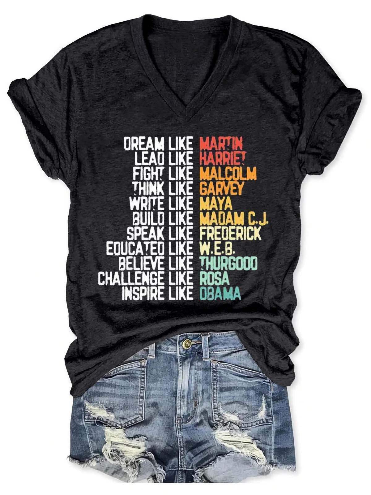 Women's Greatest African-American Leaders Black History Month Attire V-Neck T-Shirt - Outlets Forever