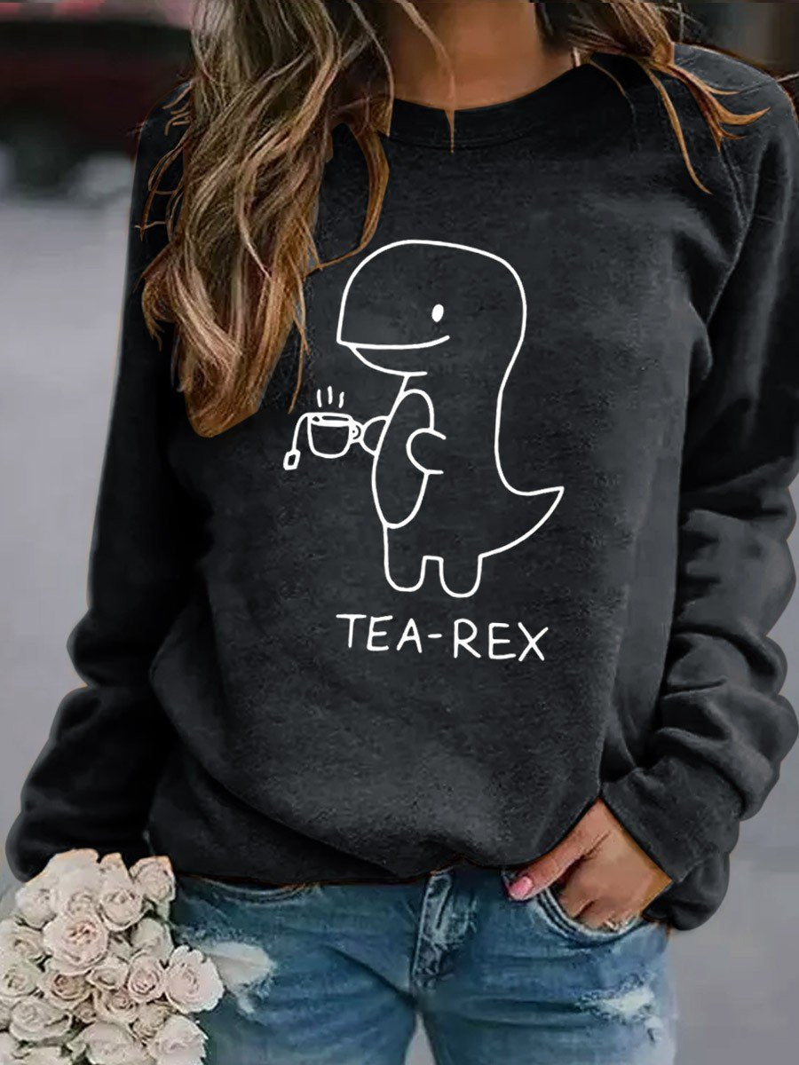 Women's Tea-Rex Dinosaur Print Sweatshirt - Outlets Forever