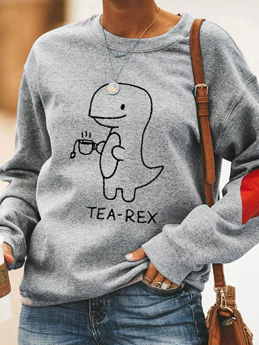 Women's Tea-Rex Dinosaur Print Graphic Sweatshirt - Outlets Forever