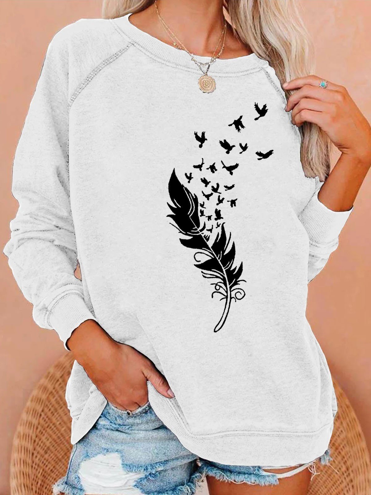 Women's Feather Long Sleeve Sweatshirt - Outlets Forever