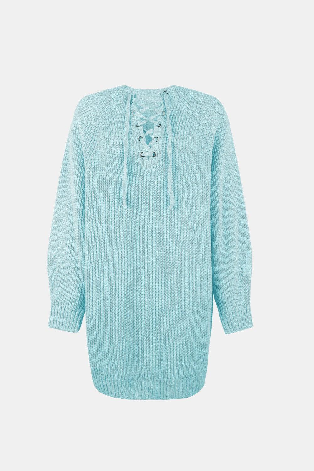 Lace-Up Mini Sweater Dress - CADEAUME