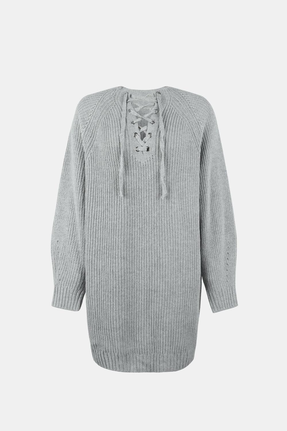 Lace-Up Mini Sweater Dress - CADEAUME