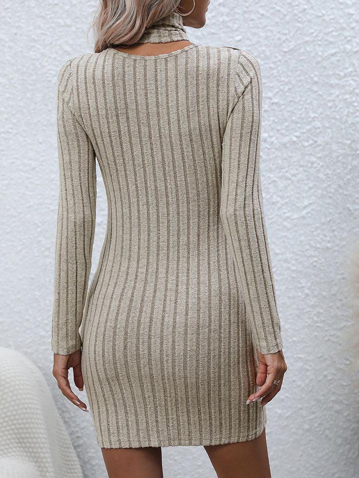 Long Sleeve Ribbed Sweater Dress - CADEAUME