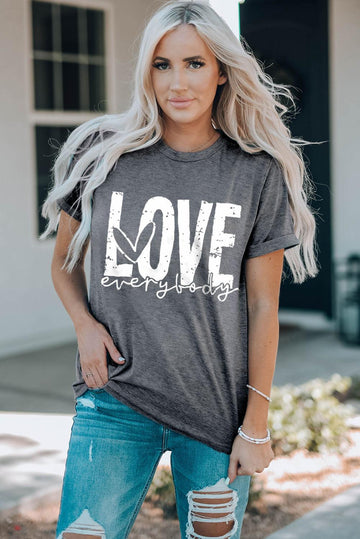 LOVE EVERYBODY Short Cuffed Sleeve T-Shirt - CADEAUME