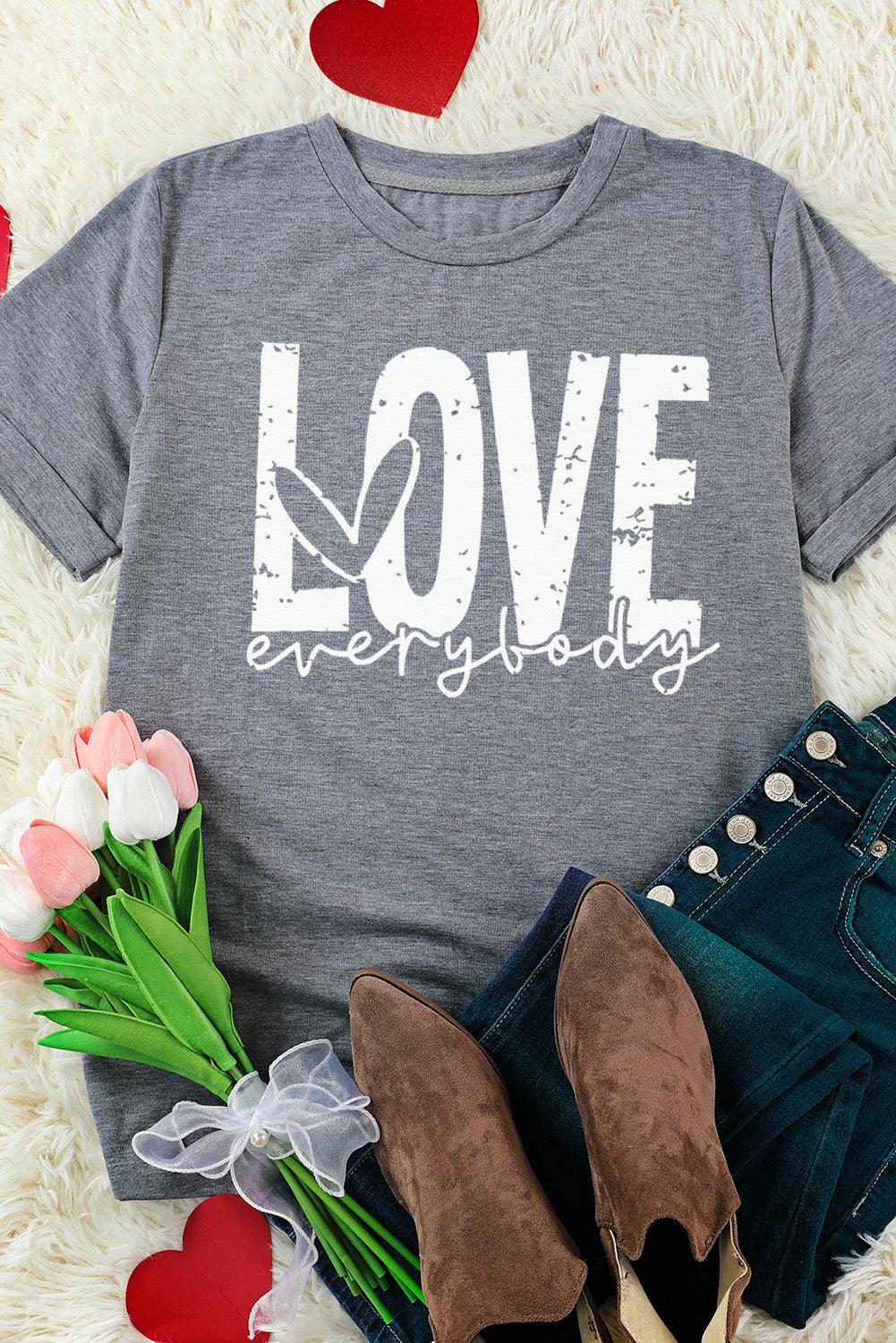 LOVE EVERYBODY Short Cuffed Sleeve T-Shirt - CADEAUME