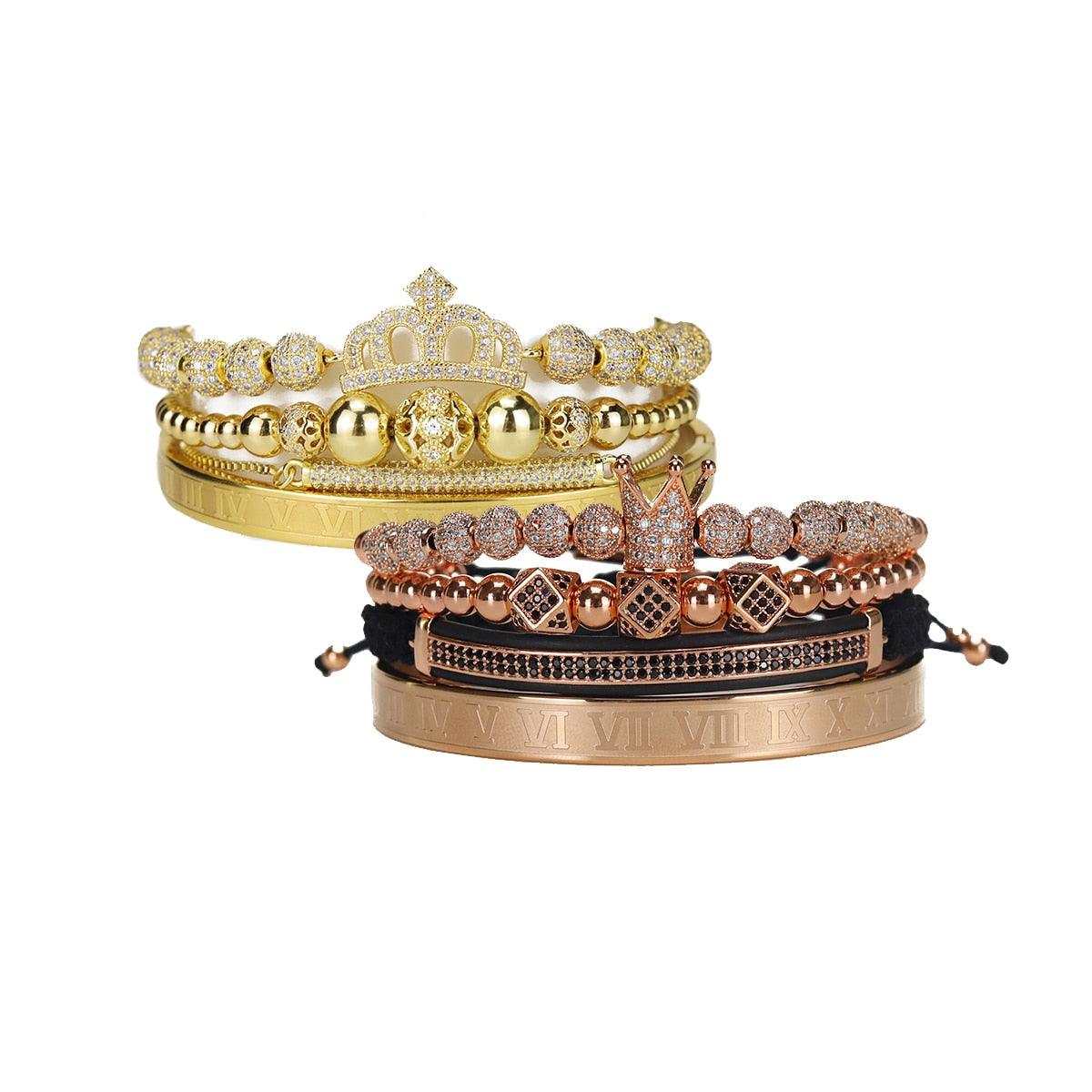Luxury Royal King Queen Crown charms colorfast Bracelet Stainless steel CZ beads bracelets bangles for Men Women lover Jewelry - CADEAUME