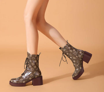 Martin Women boots thick heel mid-boots winter plus velvet round toe high heels - CADEAUME