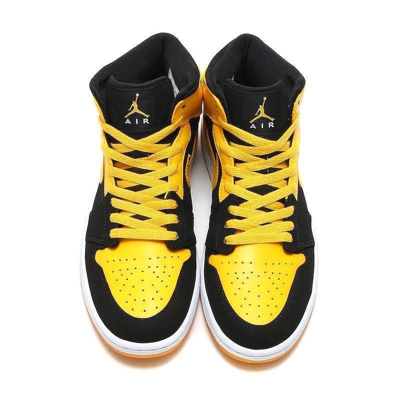 Nike Air Jordan 1 Mid AJ1 Original Authentic Black Yellow Joe Men's Basketball Shoes Sneakers Outdoor Non-slip Deisnger Sports - CADEAUME