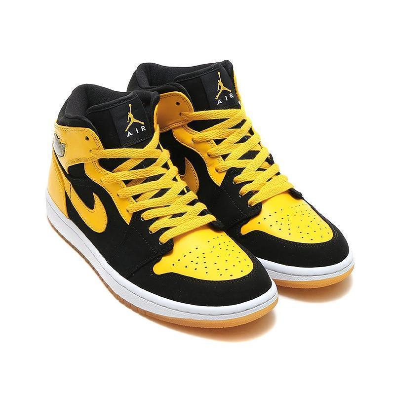 Nike Air Jordan 1 Mid AJ1 Original Authentic Black Yellow Joe Men's Basketball Shoes Sneakers Outdoor Non-slip Deisnger Sports - CADEAUME