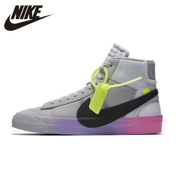 Nike Blazer Mid x offwhite QUEEN ow Men's Skateboarding Shoes Joint Rainbow New Arrival Breathable Sports shoes # AA3832-002