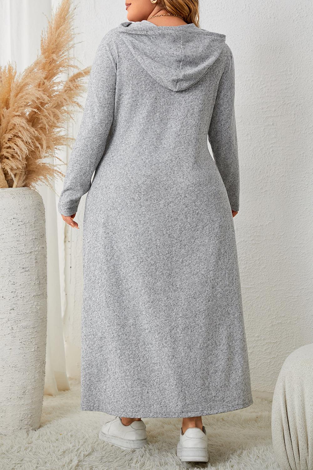 Plus Size Long Sleeve Hooded Maxi Dress - CADEAUME
