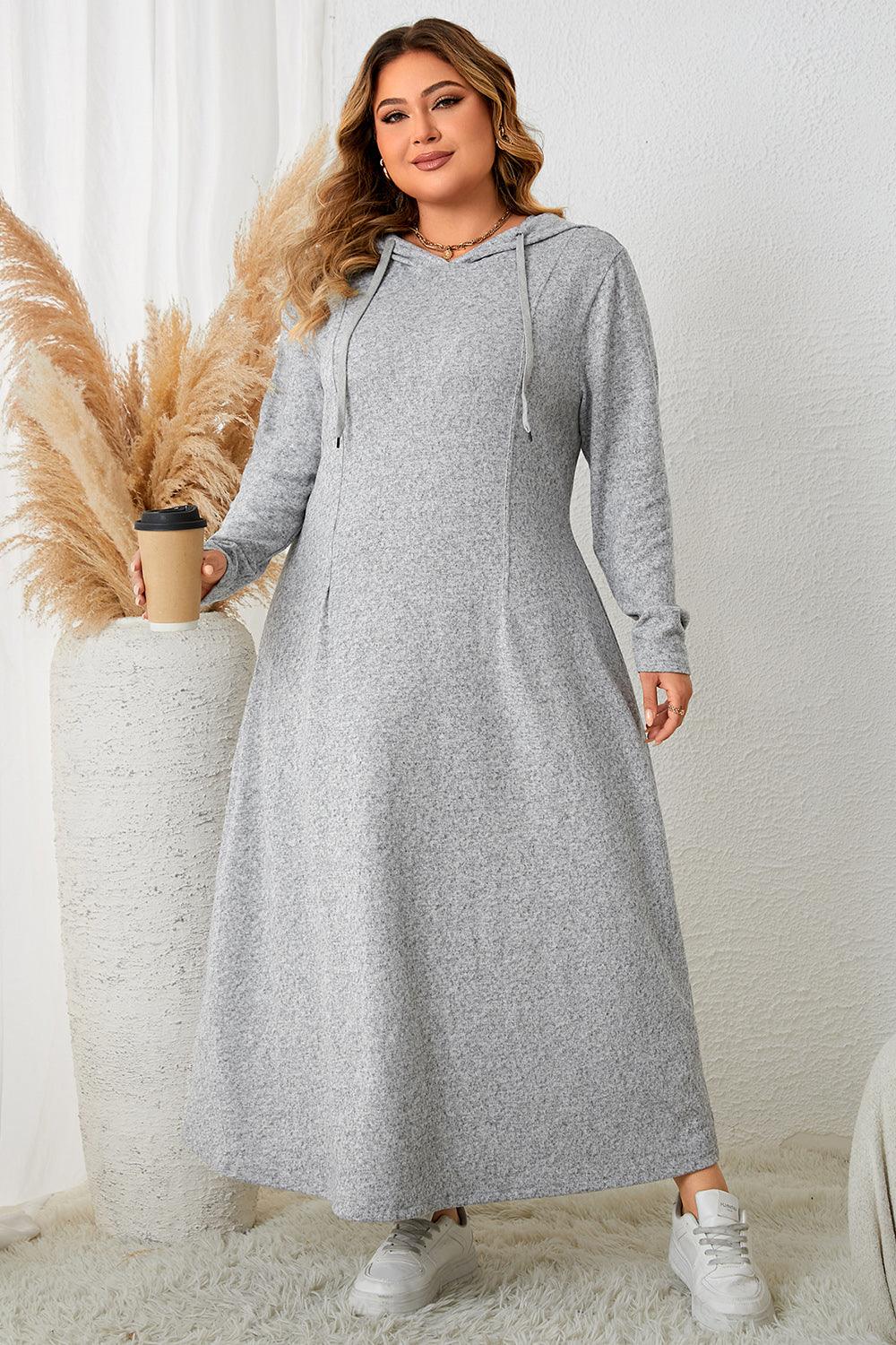 Plus Size Long Sleeve Hooded Maxi Dress - CADEAUME