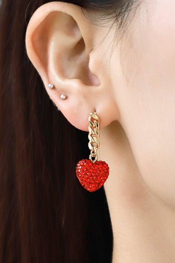 Rhinestone Heart Chain Drop Earrings - CADEAUME