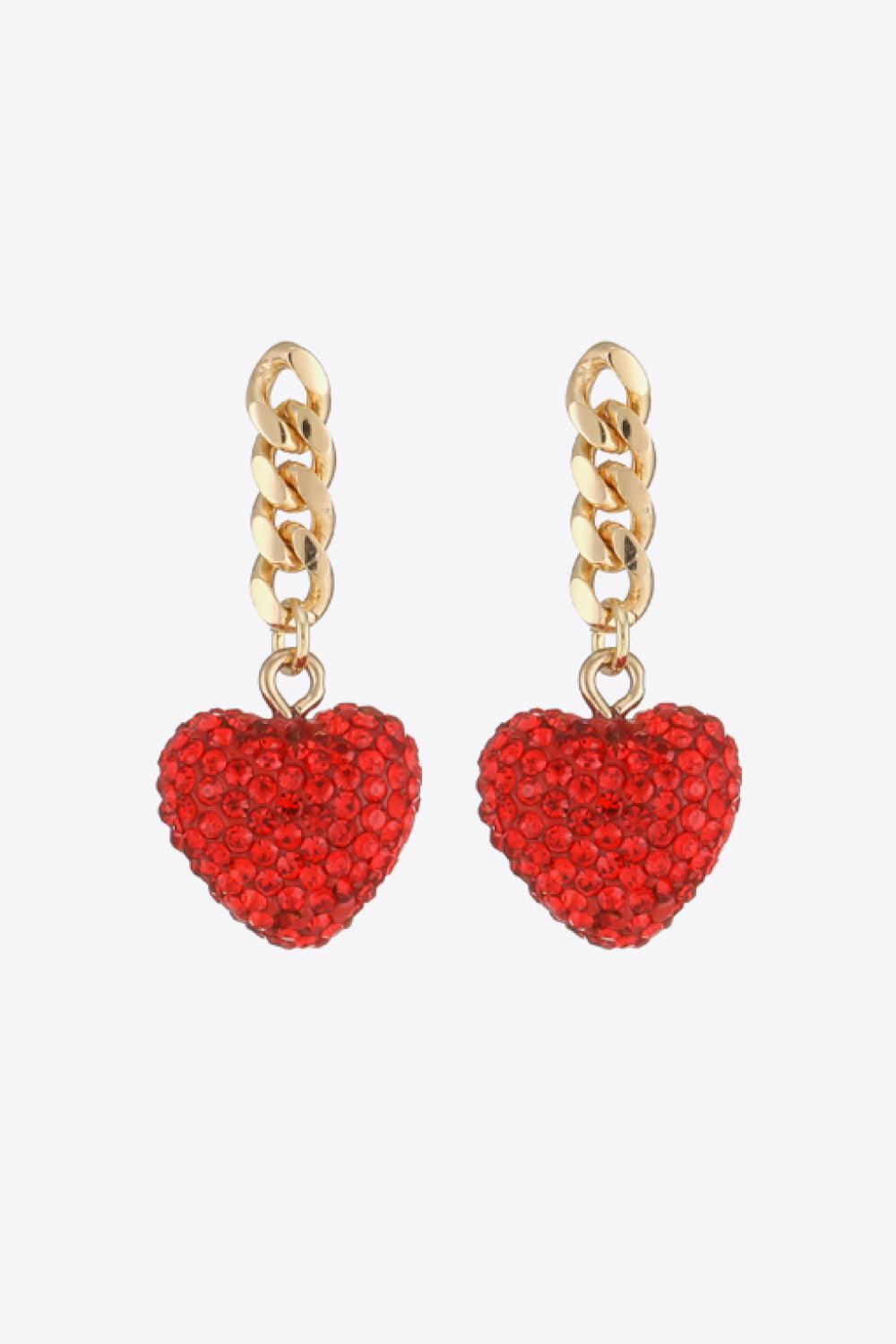 Rhinestone Heart Chain Drop Earrings - CADEAUME