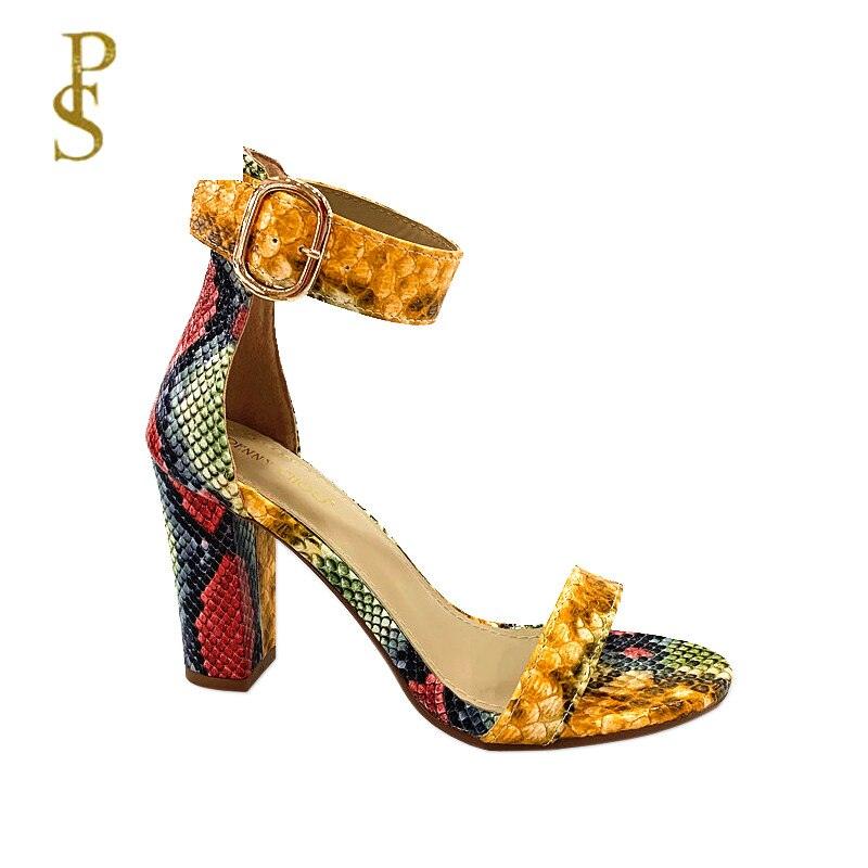 Snake Print Ankle Strap Women Summer Sandals shoes woman Ladies chunky high heels pumps - CADEAUME