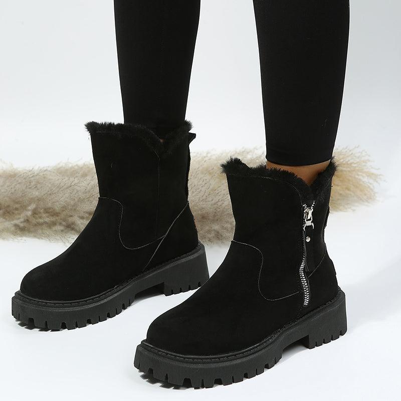 Thick Plush Snow Boots Women Faux Suede Non-slip Winter Shoes - CADEAUME