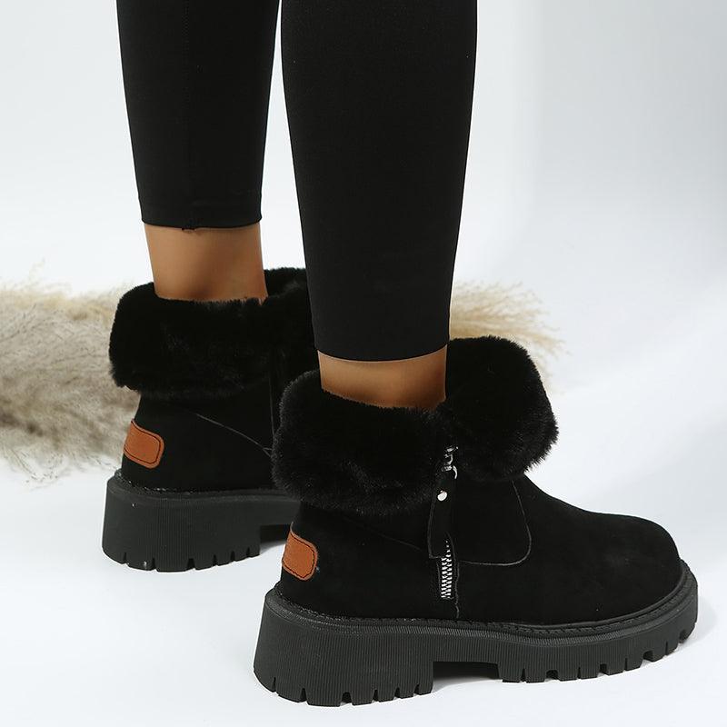 Thick Plush Snow Boots Women Faux Suede Non-slip Winter Shoes - CADEAUME