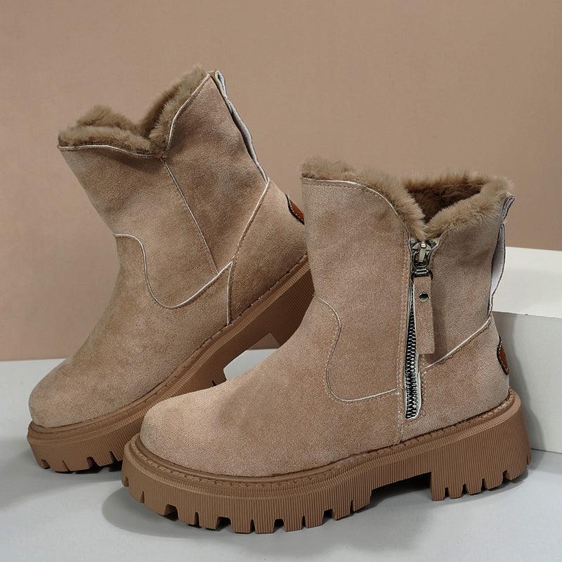Thick Plush Snow Boots Women Faux Suede Non-slip Winter Shoes - CADEAUME