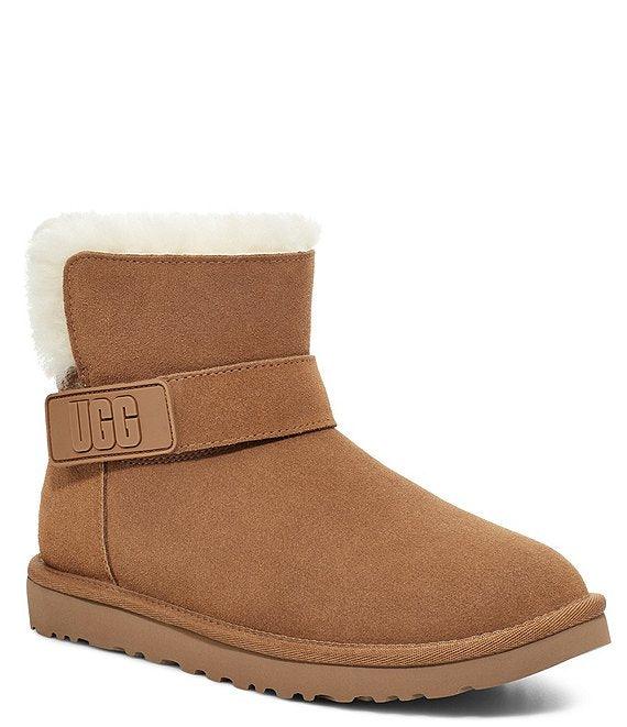 UGG Mini Bailey Graphic Logo Suede Strap Boots - CADEAUME