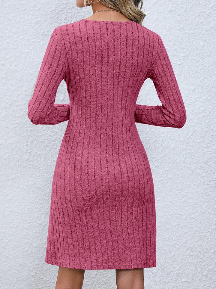 V-Neck Long Sleeve Mini Dress - CADEAUME