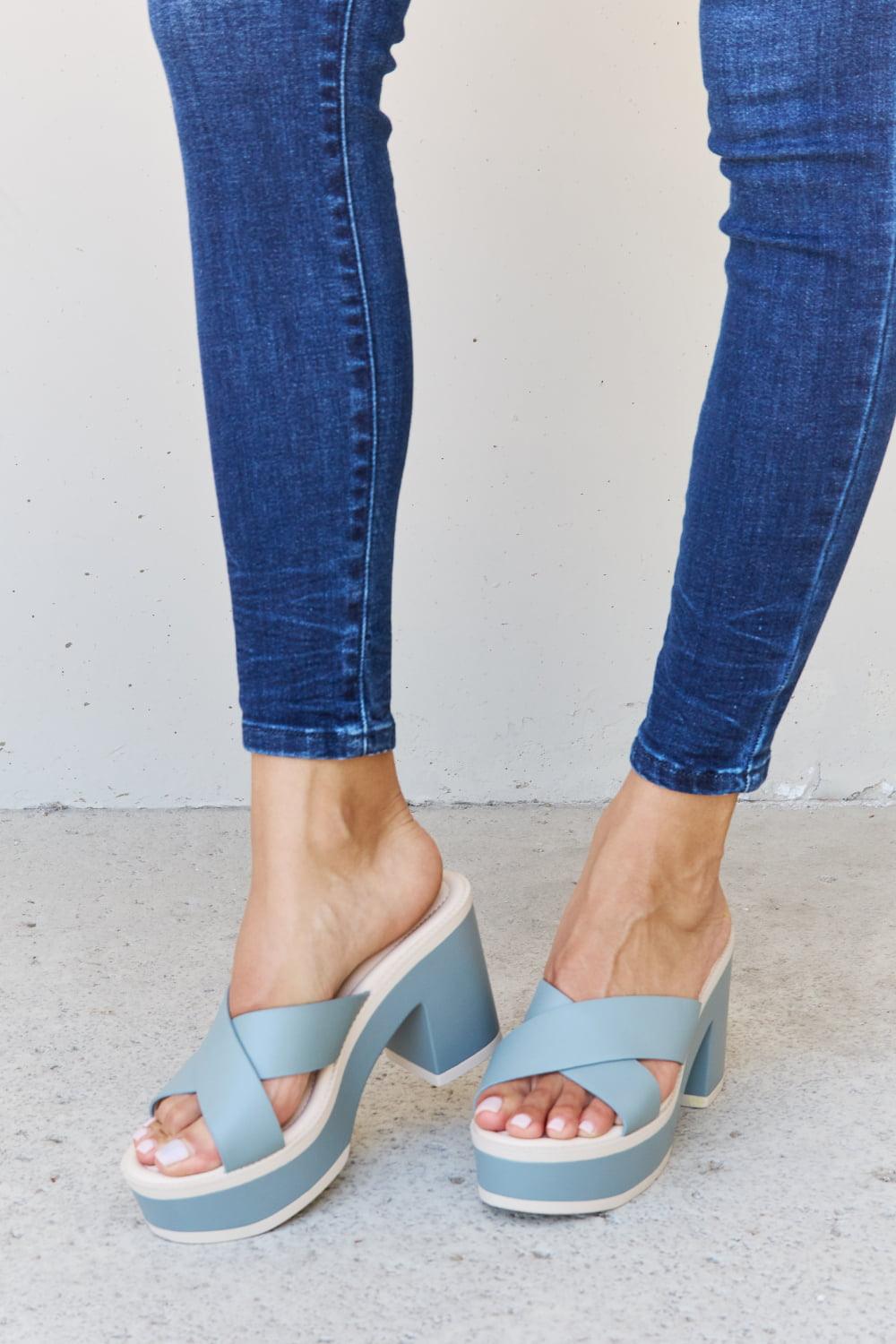 Weeboo Cherish The Moments Contrast Platform Sandals in Misty Blue - CADEAUME