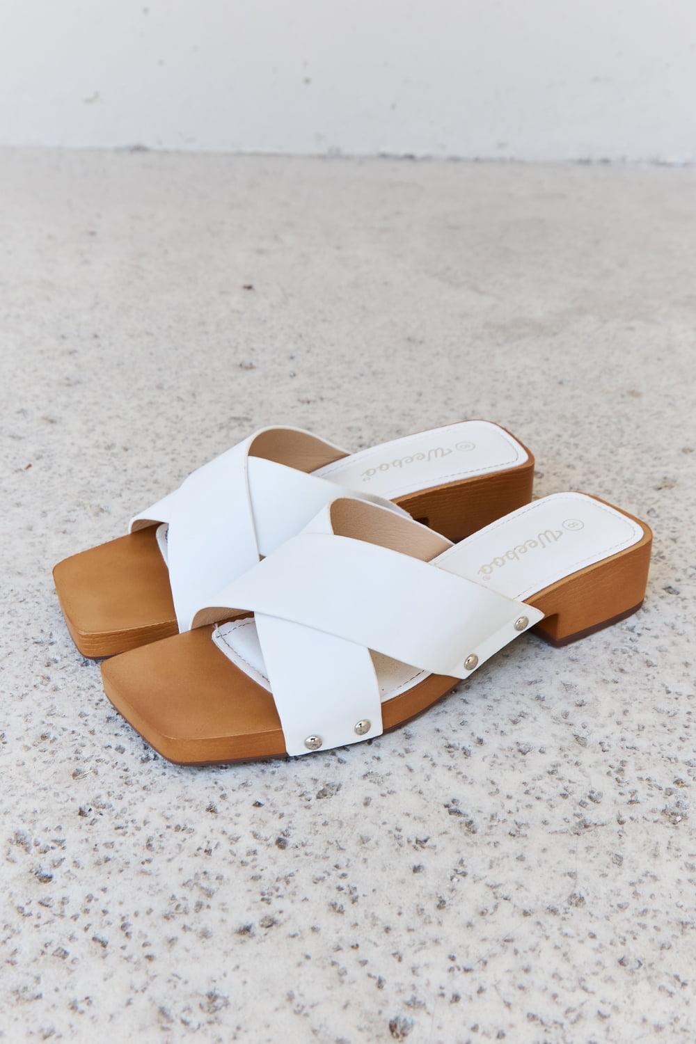 Weeboo Step Into Summer Criss Cross Wooden Clog Mule in White - CADEAUME