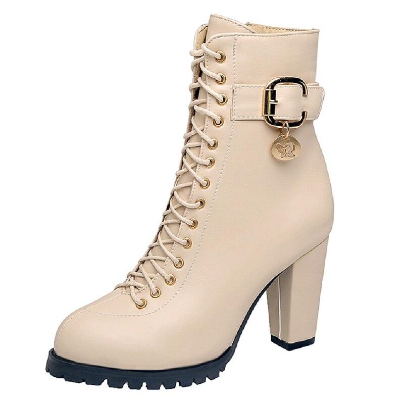 Women Ankle Boots Fashion Lace Up High Heels Short Women Boots - CADEAUME